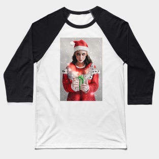 Beautiful Girl Portrait In Santa Claus Costume 2 Baseball T-Shirt